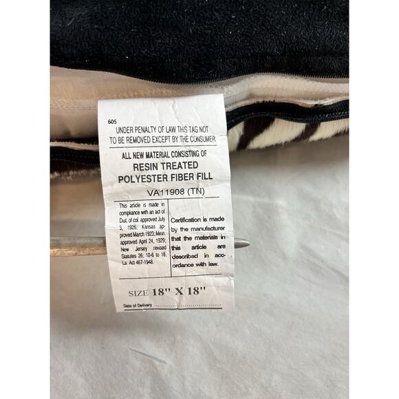 Hairon Hide Leather Zebra Print Throw Pillow Includes Zip Up Cover with Insert - Picture 8 of 9